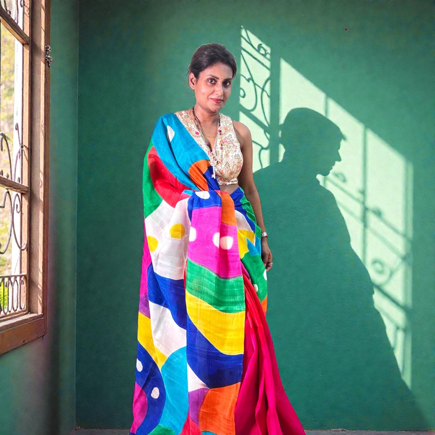 Pure silk hand painted Designer saree - Rupacj Designs - Luxury Sustainable Indian womenswear | Artisan made | Slow Fashion- Occasion wear| Handcrafted In India