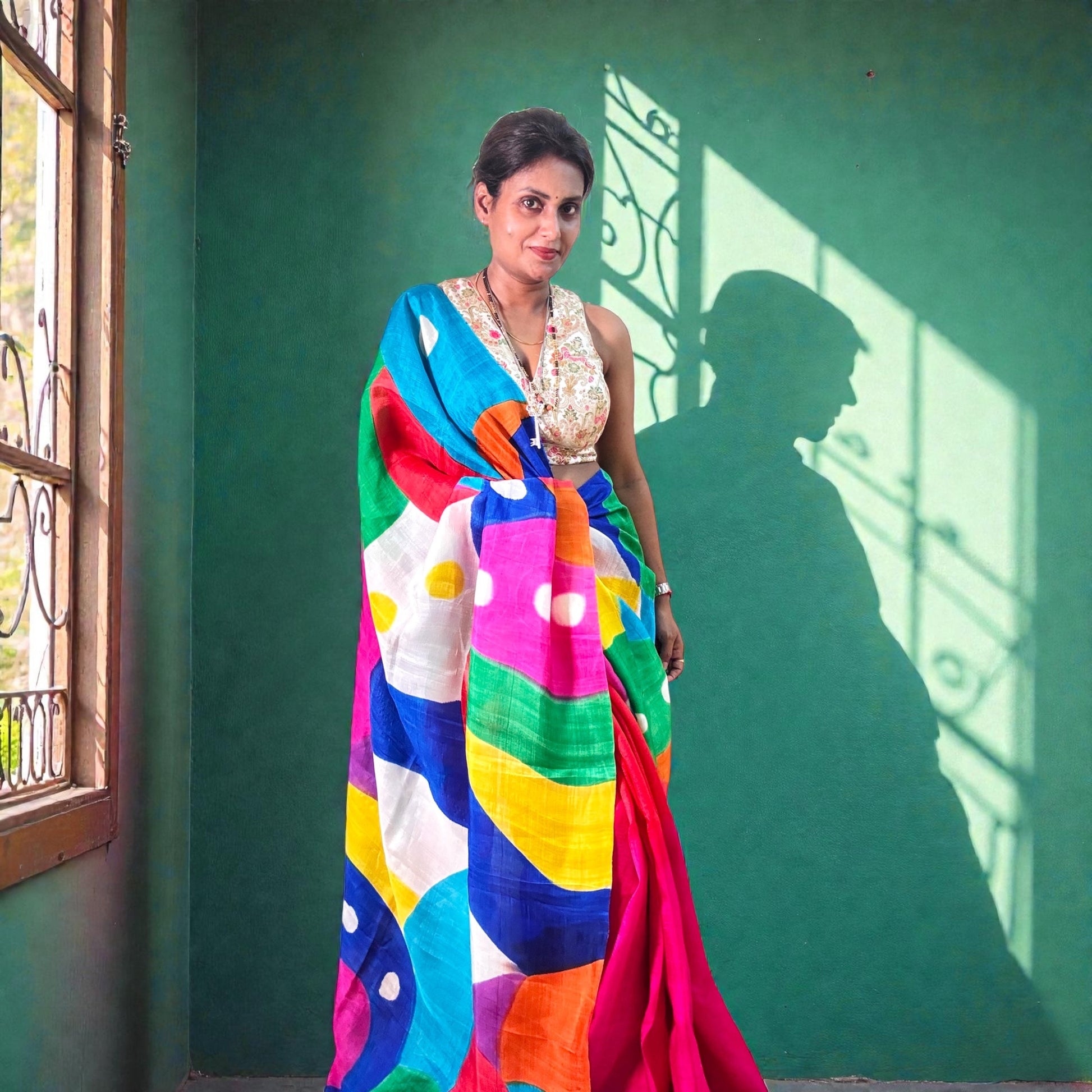Pure silk hand painted Designer saree - Rupacj Designs - Luxury Sustainable Indian womenswear | Artisan made | Slow Fashion- Occasion wear| Handcrafted In India