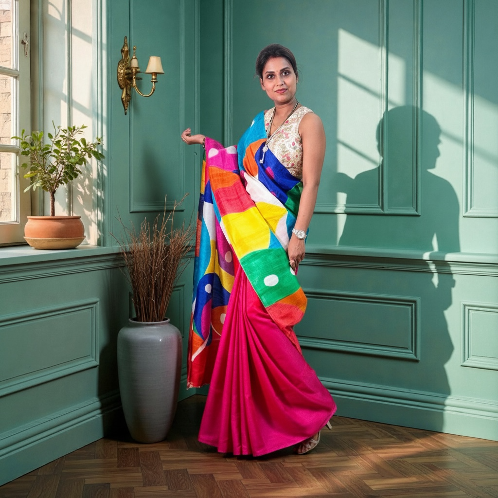 Pure silk hand painted Designer saree - Rupacj Designs - Luxury Sustainable Indian womenswear | Artisan made | Slow Fashion- Occasion wear| Handcrafted In India