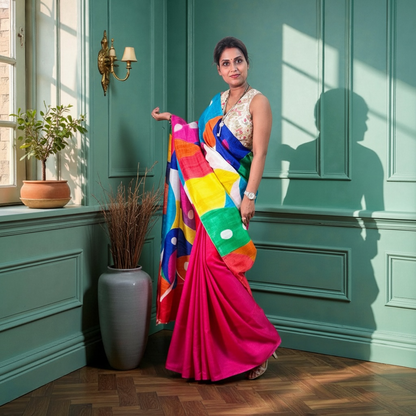Pure silk hand painted Designer saree - Rupacj Designs - Luxury Sustainable Indian womenswear | Artisan made | Slow Fashion- Occasion wear| Handcrafted In India