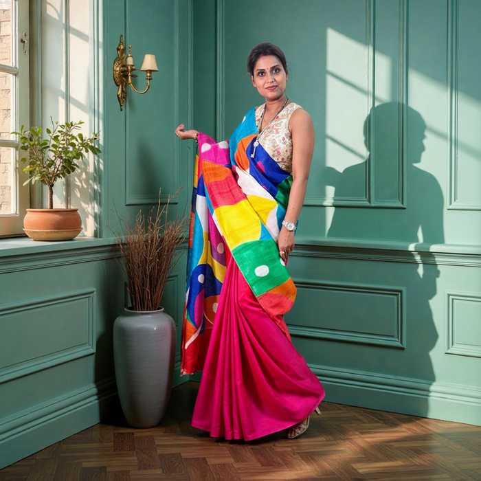 Hand Painted Abstract pure Silk Saree