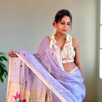 Handwoven Pure linen saree with Paithni Pallu - Rupacj Designs - Luxury Sustainable Indian womenswear | Artisan made | Slow Fashion- Occasion wear| Handcrafted In India