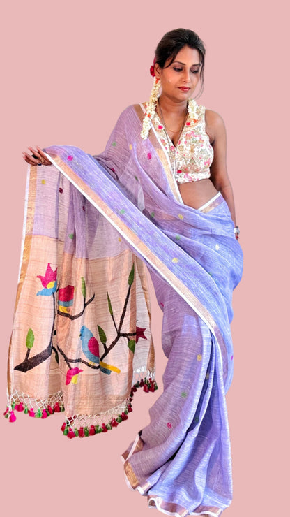 Handwoven Pure linen saree with Paithni Pallu - Rupacj Designs - Luxury Sustainable Indian womenswear | Artisan made | Slow Fashion- Occasion wear| Handcrafted In India
