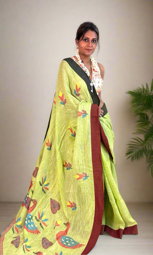 Handwoven Pure linen Jamdani saree