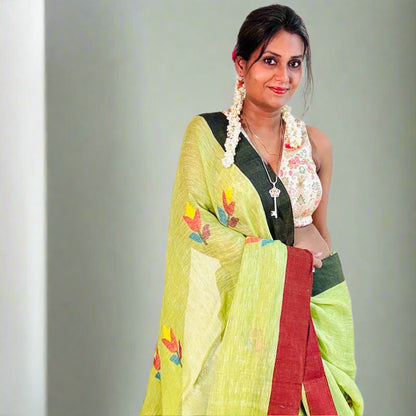Handwoven Pure linen Jamdani saree - Rupacj Designs - Luxury Sustainable Indian womenswear | Artisan made | Slow Fashion- Occasion wear| Handcrafted In India