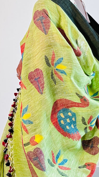 Handwoven Pure linen Jamdani saree - Rupacj Designs - Luxury Sustainable Indian womenswear | Artisan made | Slow Fashion- Occasion wear| Handcrafted In India