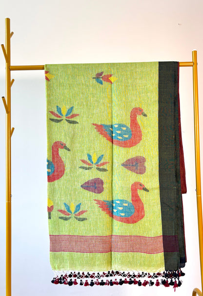 Handwoven Pure linen Jamdani saree - Rupacj Designs - Luxury Sustainable Indian womenswear | Artisan made | Slow Fashion- Occasion wear| Handcrafted In India