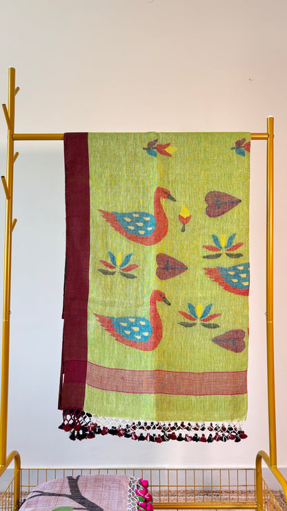 Handwoven Pure linen Jamdani saree - Rupacj Designs - Luxury Sustainable Indian womenswear | Artisan made | Slow Fashion- Occasion wear| Handcrafted In India