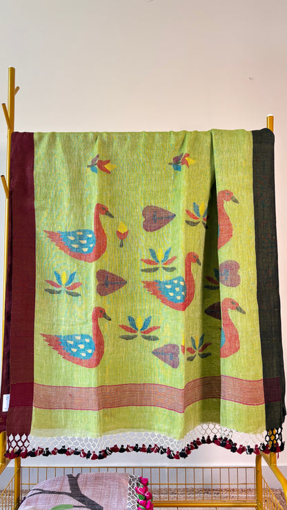 Handwoven Pure linen Jamdani saree - Rupacj Designs - Luxury Sustainable Indian womenswear | Artisan made | Slow Fashion- Occasion wear| Handcrafted In India
