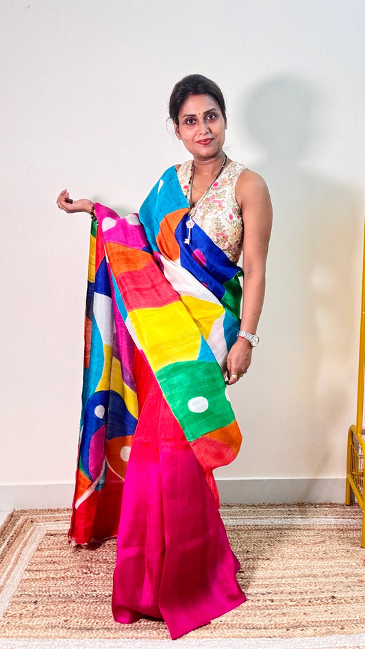 Handpainted Pure Murshidabadi Silk with Silk Mark