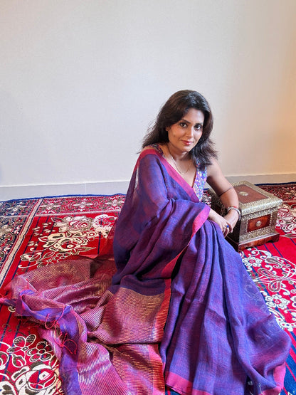 Handwoven pure linen dual tone purple saree - Rupacj Designs - Luxury Sustainable Indian womenswear | Artisan made | Slow Fashion- Occasion wear| Handcrafted In India