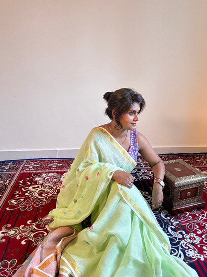 Handwoven Pure linen saree Paithni Pallu - Rupacj Designs - Luxury Sustainable Indian womenswear | Artisan made | Slow Fashion- Occasion wear| Handcrafted In India