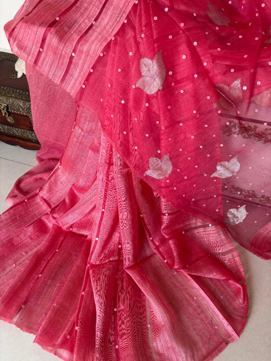 Vermillion Matka Muslin Handwoven with sea shell