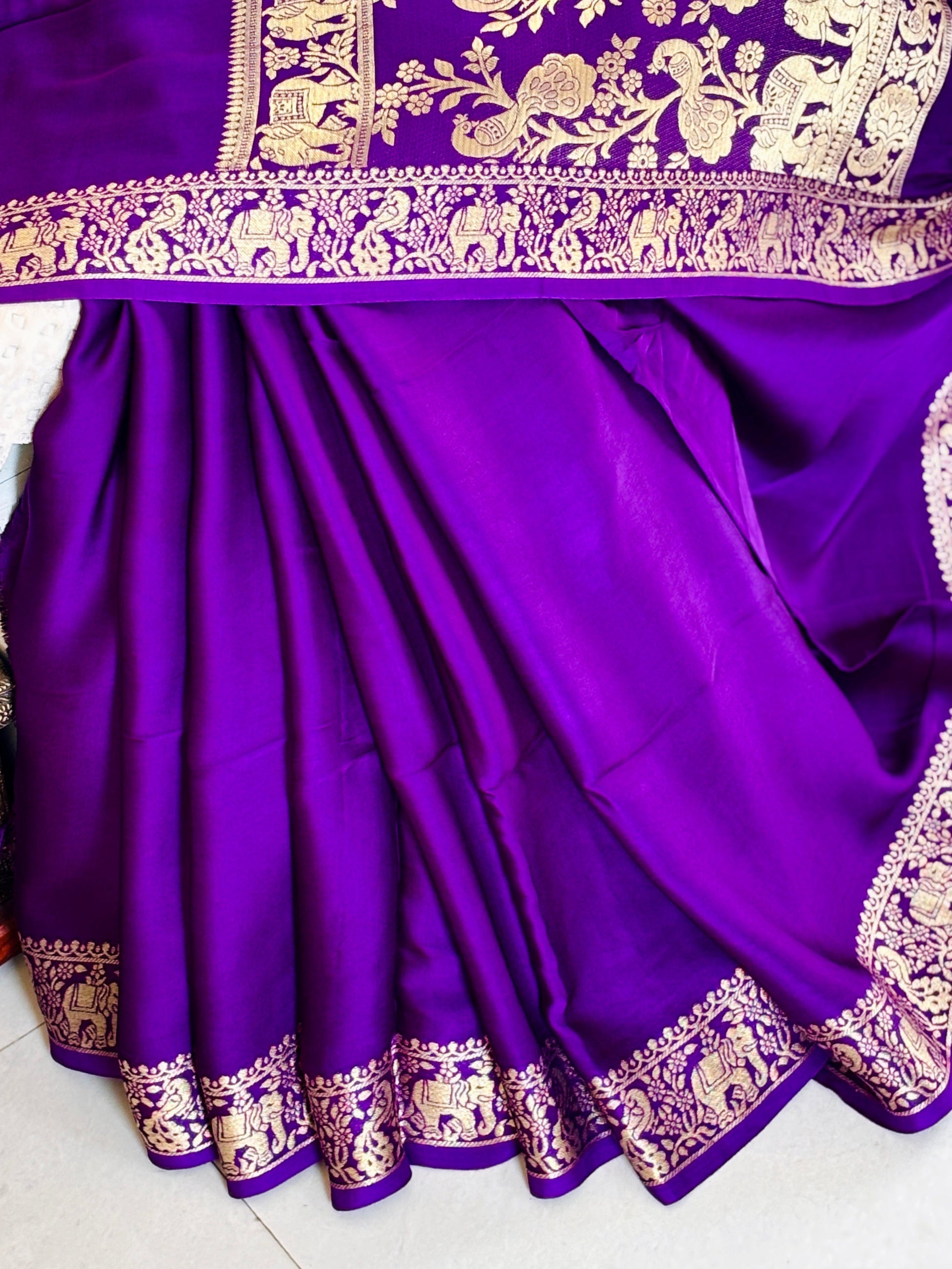 Iconic Madhuri Purple Modal silk Banarasi Saree - Rupacj Designs - Luxury Sustainable Indian womenswear | Artisan made | Slow Fashion- Occasion wear| Handcrafted In India