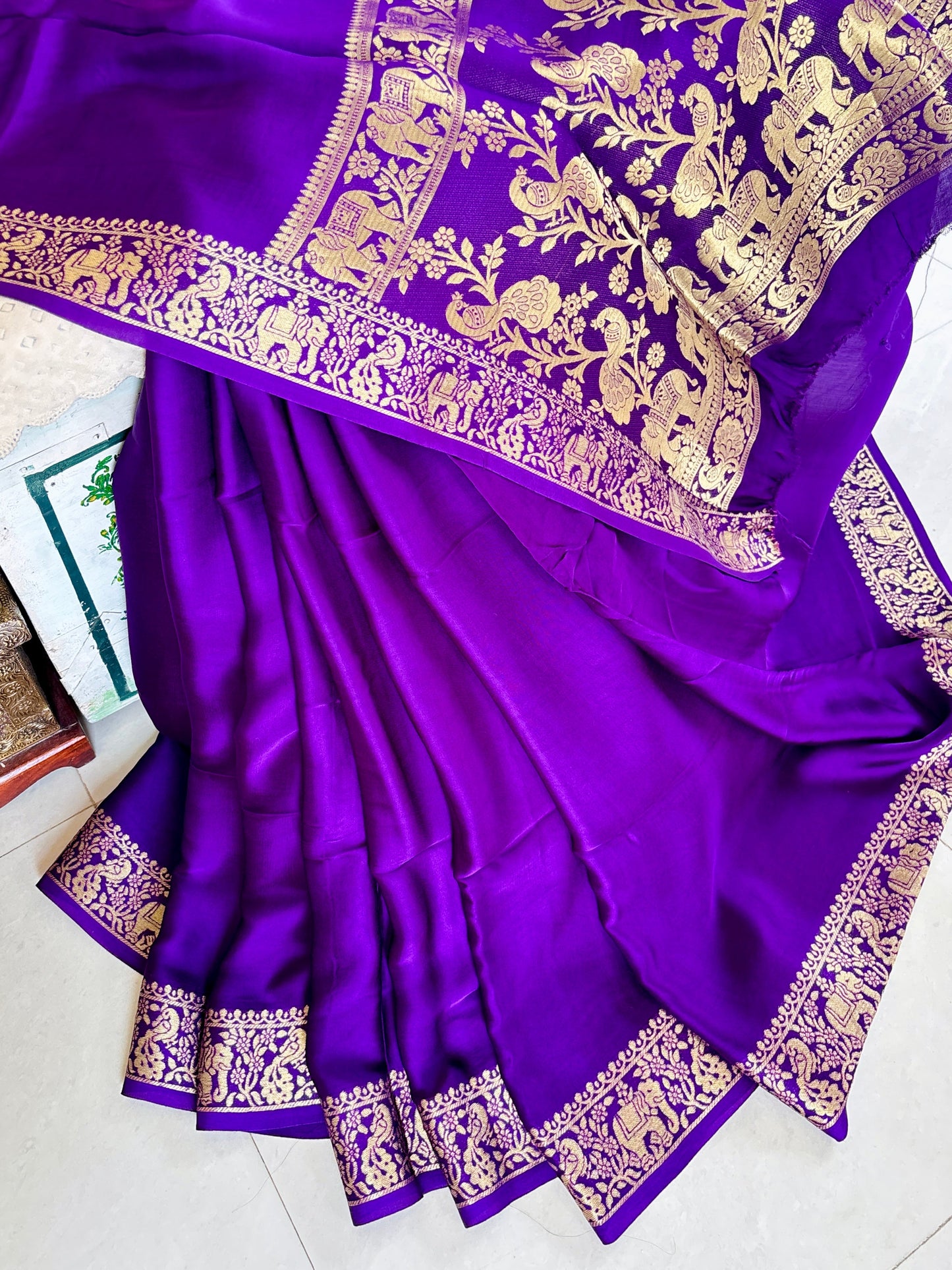 Iconic Madhuri Purple Modal silk Banarasi Saree - Rupacj Designs - Luxury Sustainable Indian womenswear | Artisan made | Slow Fashion- Occasion wear| Handcrafted In India