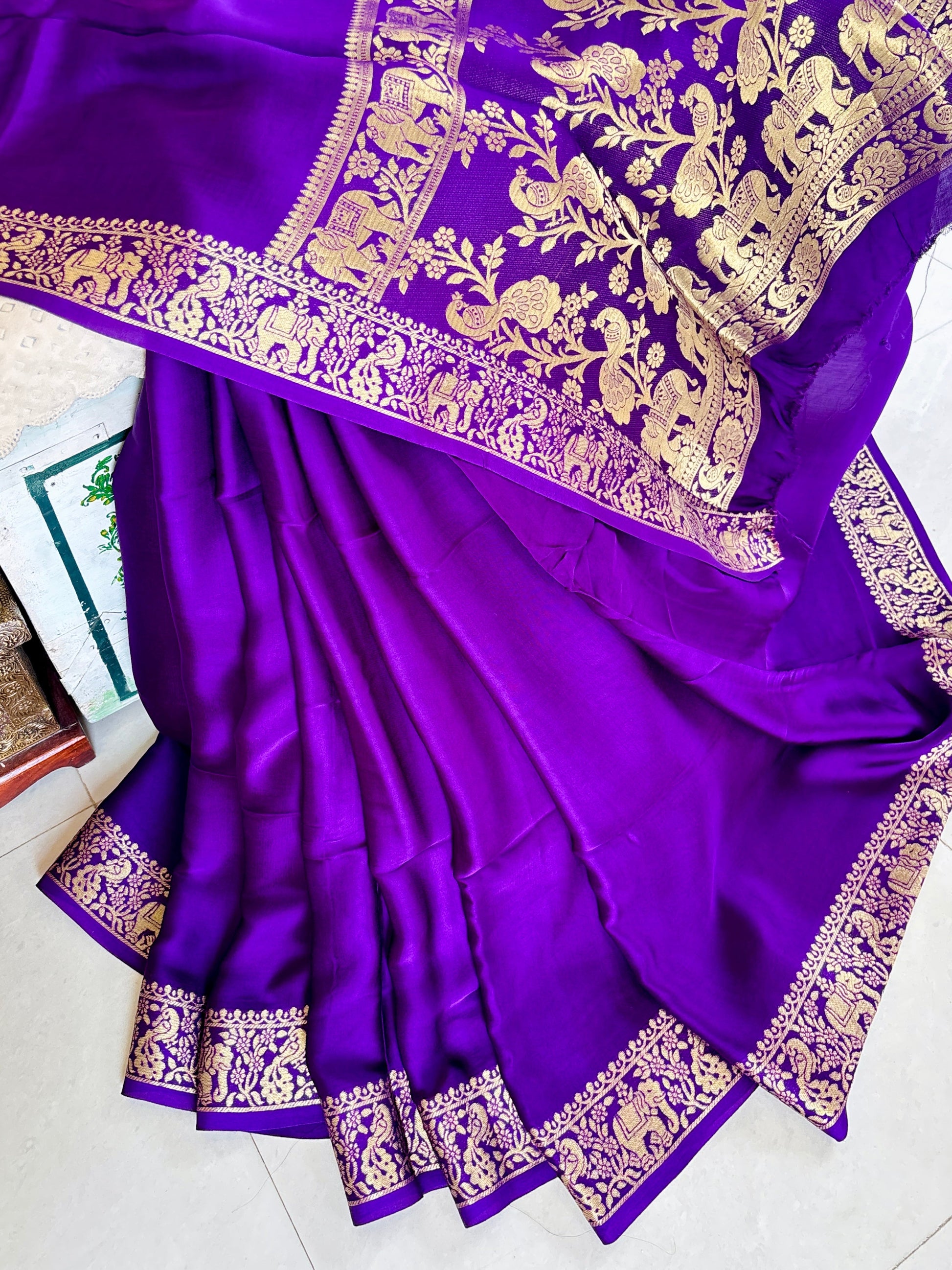 Iconic Madhuri Purple Modal silk Banarasi Saree - Rupacj Designs - Luxury Sustainable Indian womenswear | Artisan made | Slow Fashion- Occasion wear| Handcrafted In India