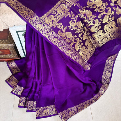 Iconic Madhuri Purple Modal silk Banarasi Saree - Rupacj Designs - Luxury Sustainable Indian womenswear | Artisan made | Slow Fashion- Occasion wear| Handcrafted In India