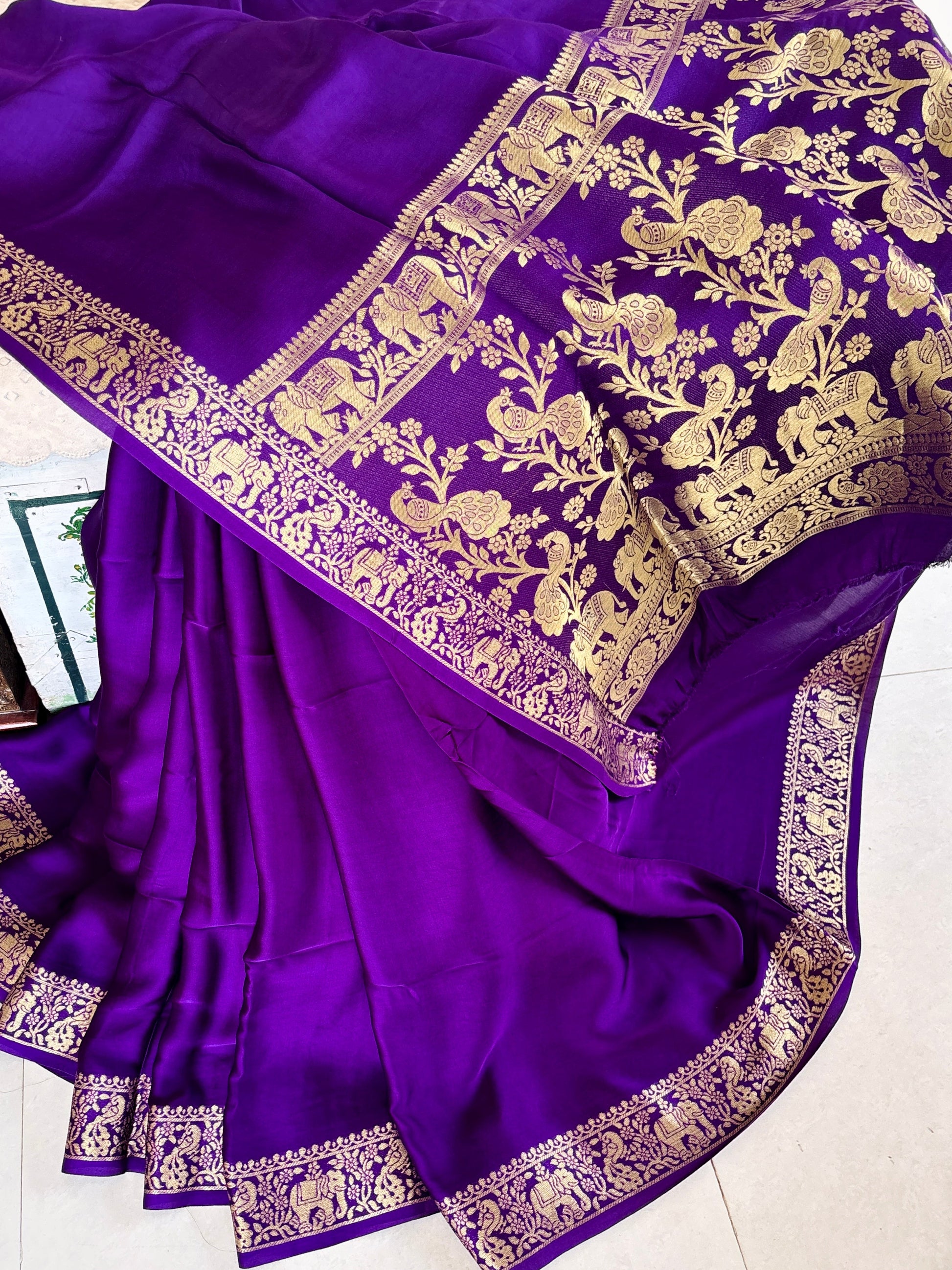 Iconic Madhuri Purple Modal silk Banarasi Saree - Rupacj Designs - Luxury Sustainable Indian womenswear | Artisan made | Slow Fashion- Occasion wear| Handcrafted In India
