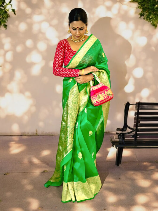 Pure Kora Organza silk Handloom Banarasi saree