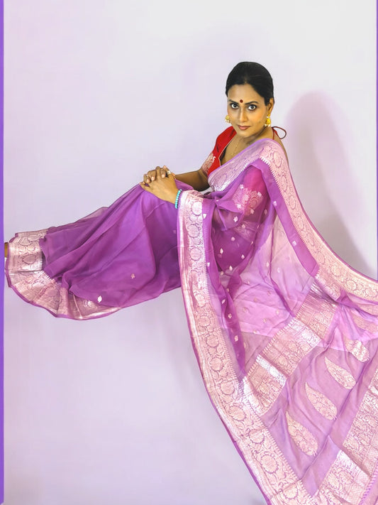 Periwinkle Chiffon Banarasi Saree