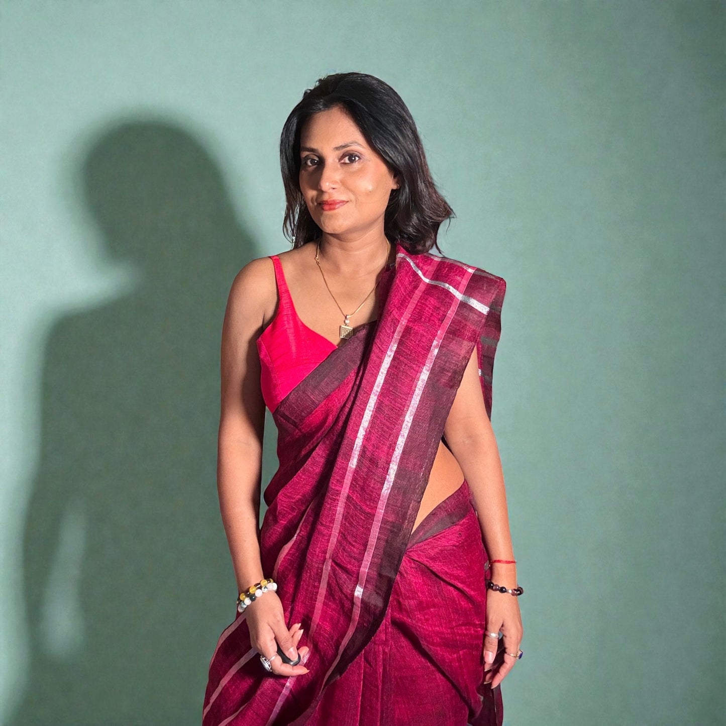 Pure linen sustainable Handloom check saree - Rupacj Designs - Luxury Sustainable Indian womenswear | Artisan made | Slow Fashion- Occasion wear| Handcrafted In India