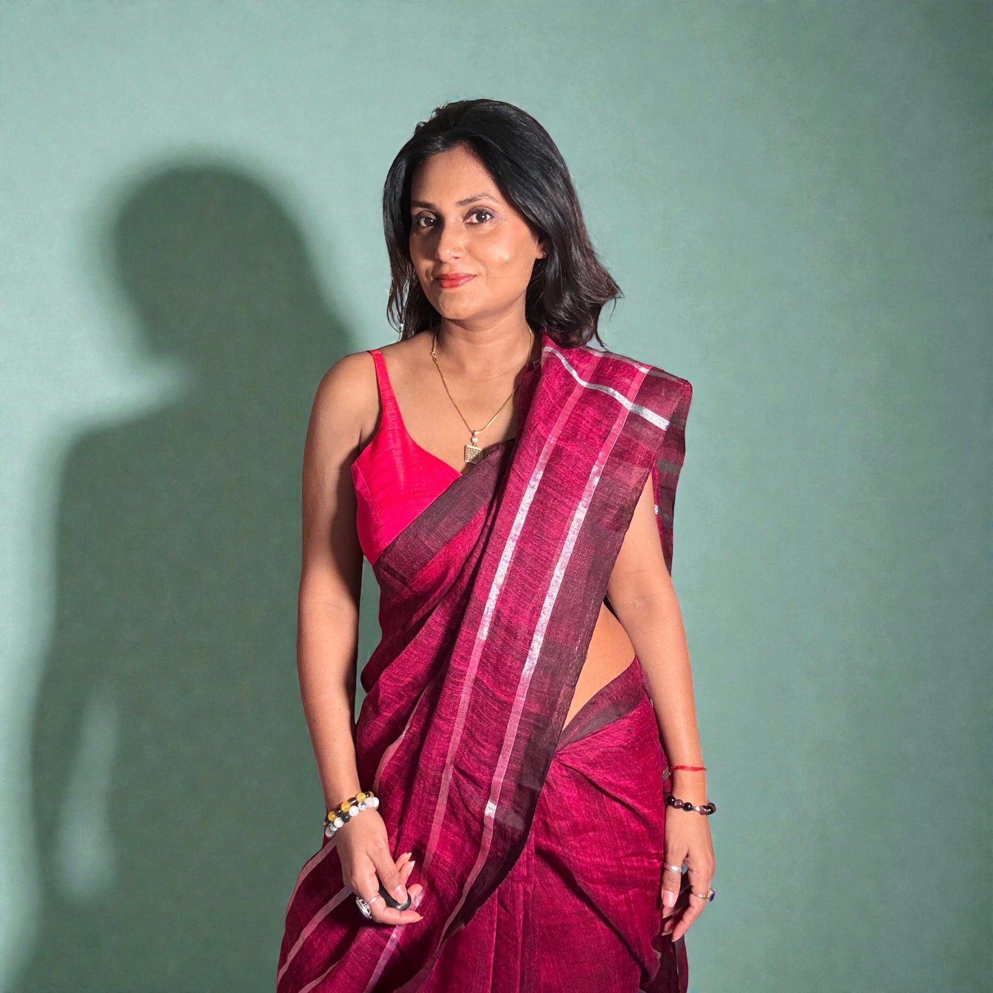 Pure linen sustainable Handloom check saree - Rupacj Designs - Luxury Sustainable Indian womenswear | Artisan made | Slow Fashion- Occasion wear| Handcrafted In India