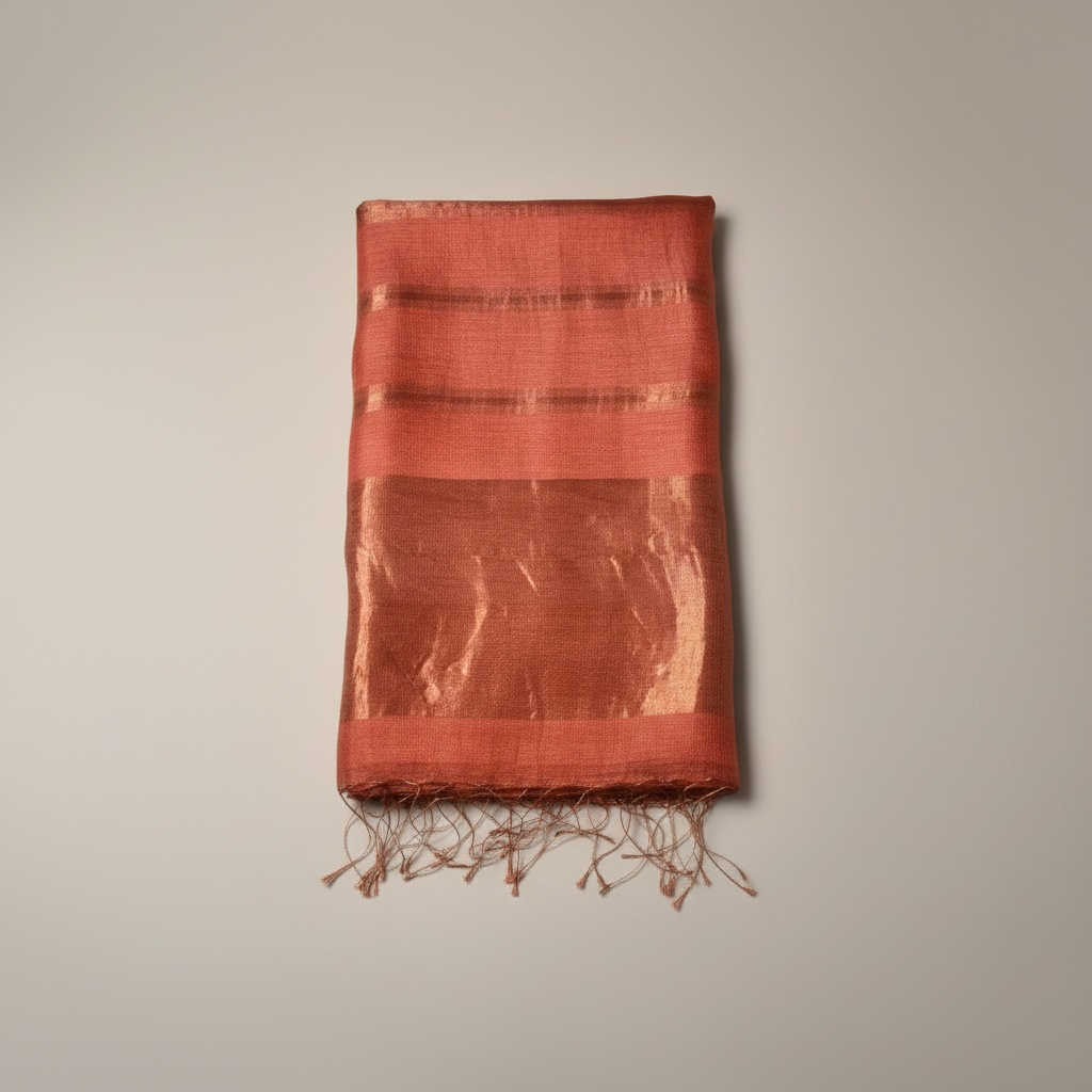 Salmon gold Handloom Muslin silk Saree - Rupacj Designs - Luxury Sustainable Indian womenswear | Artisan made | Slow Fashion- Occasion wear| Handcrafted In India