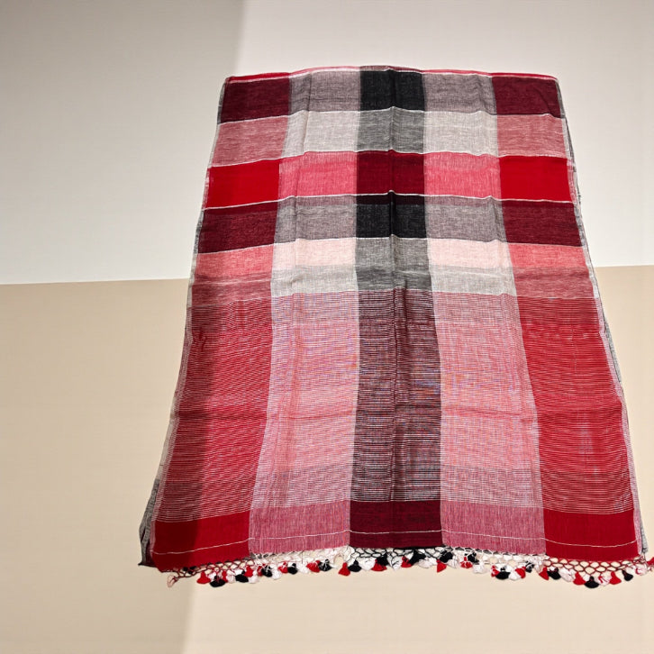 Pure linen Handloom Multicolour check saree - Rupacj Designs - Luxury Sustainable Indian womenswear | Artisan made | Slow Fashion- Occasion wear| Handcrafted In India