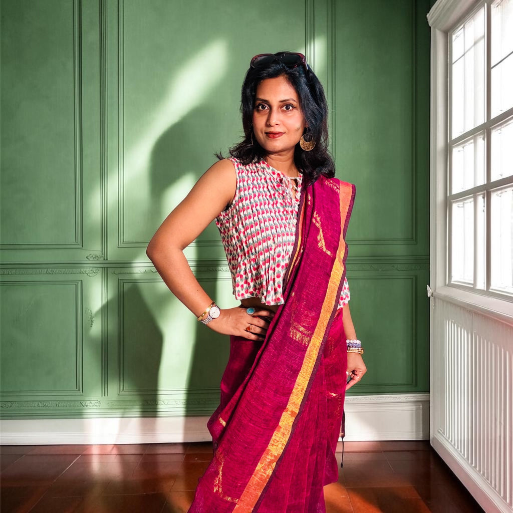 Pure Linen Hamdani handloom Saree with zari