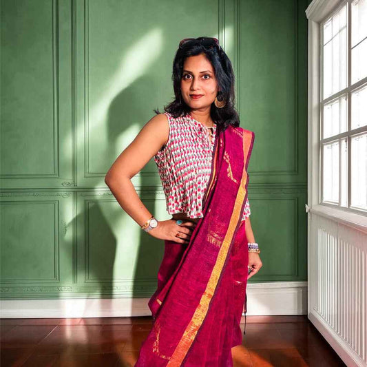 Mroon Linen Handloom Jamdani Saree