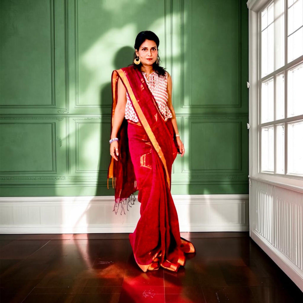 Pure Linen Hamdani handloom Saree with zari