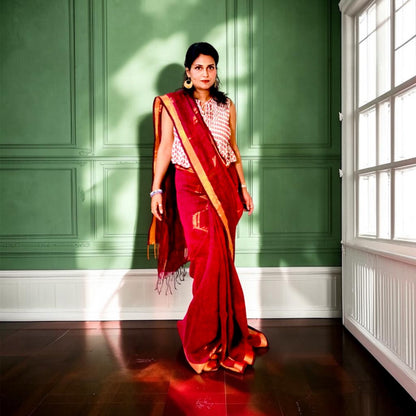 Pure Linen Hamdani handloom Saree with zari