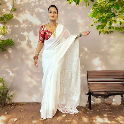 Pure Chiffon ivory Handloom Banarasi Saree