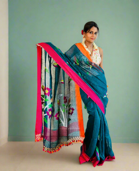 Handwoven Pure linen Jamdani saree