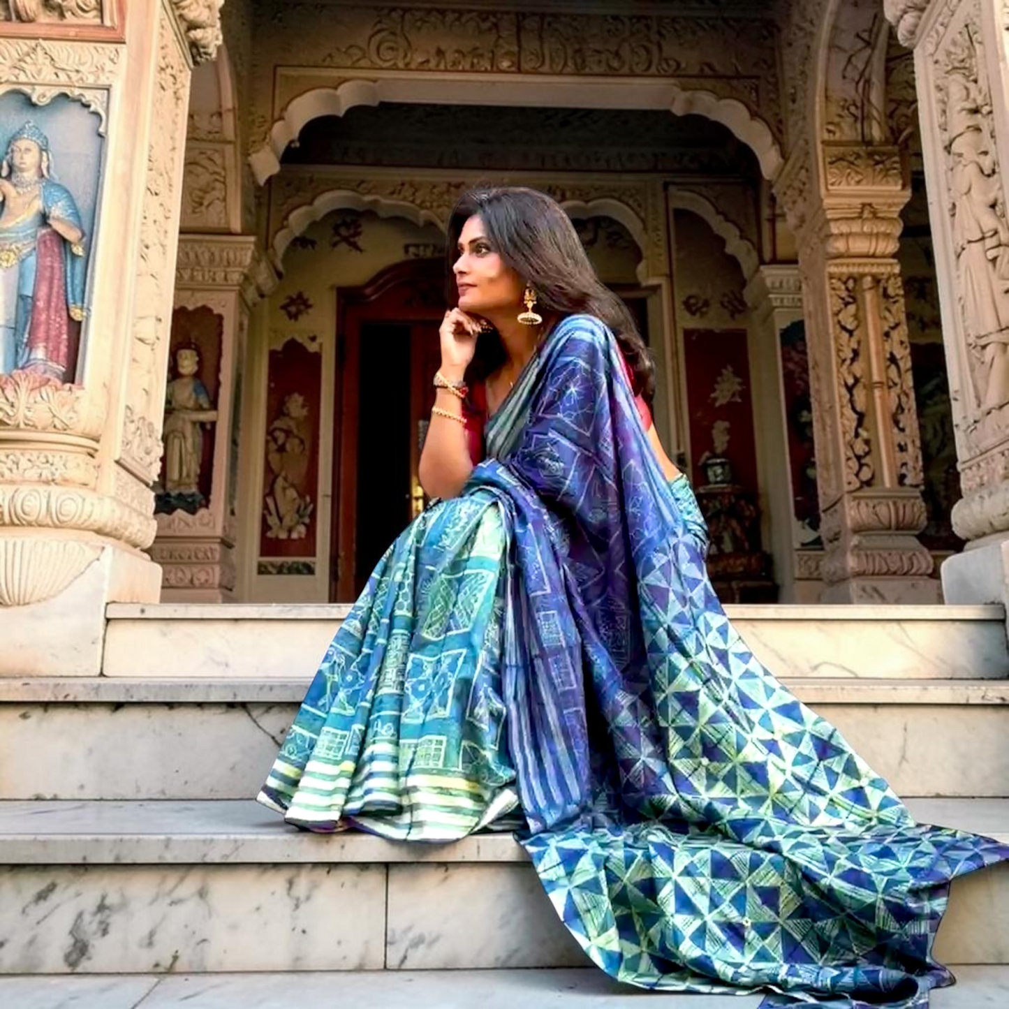 Raatrani Pure Mulberry silk Nui Shibori Saree - Rupacj Designs - Luxury Sustainable Indian womenswear | Artisan made | Slow Fashion- Occasion wear| Handcrafted In India