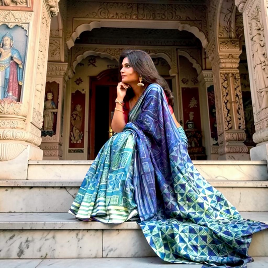 Raatrani Pure Mulberry silk Nui Shibori Saree