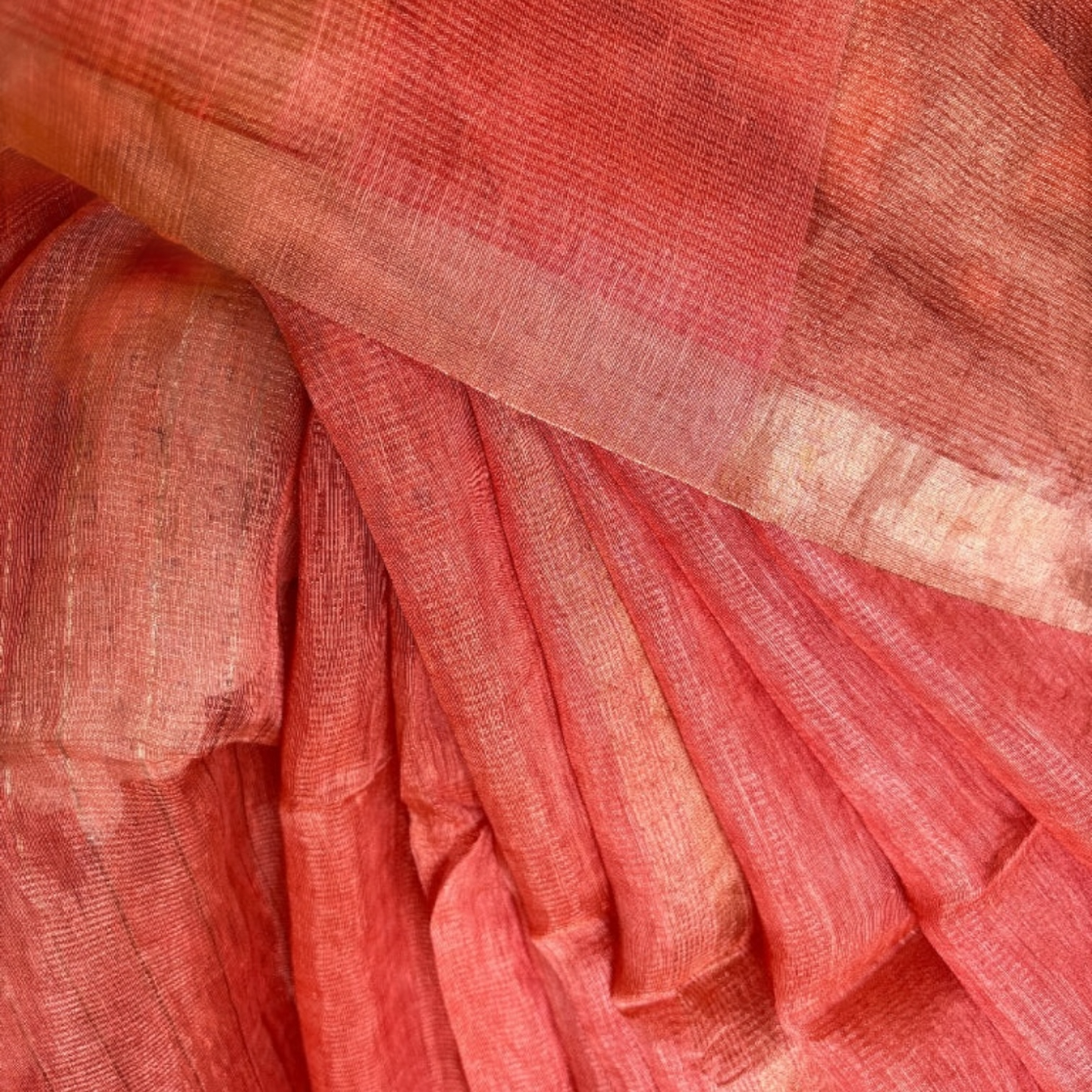 Salmon gold Handloom Muslin silk Saree - Rupacj Designs - Luxury Sustainable Indian womenswear | Artisan made | Slow Fashion- Occasion wear| Handcrafted In India