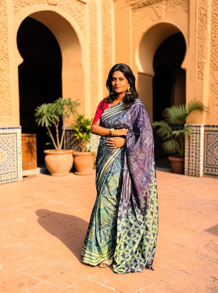 Raatrani Pure Mulberry silk Nui Shibori Saree - Rupacj Designs - Luxury Sustainable Indian womenswear | Artisan made | Slow Fashion- Occasion wear| Handcrafted In India